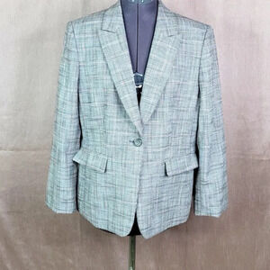 TAHARI ARTHUR S. LEVINE Pink and Black Plaid Suit Jacket 14 Petite